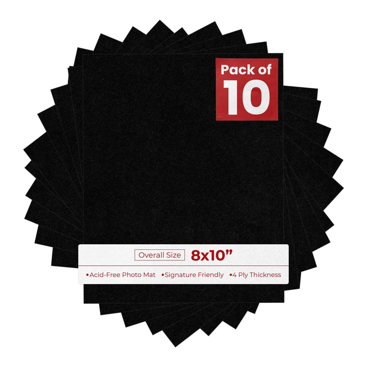 Black with Black Core 8x10 Uncut Mat Board - Blank Sheets, No Opening